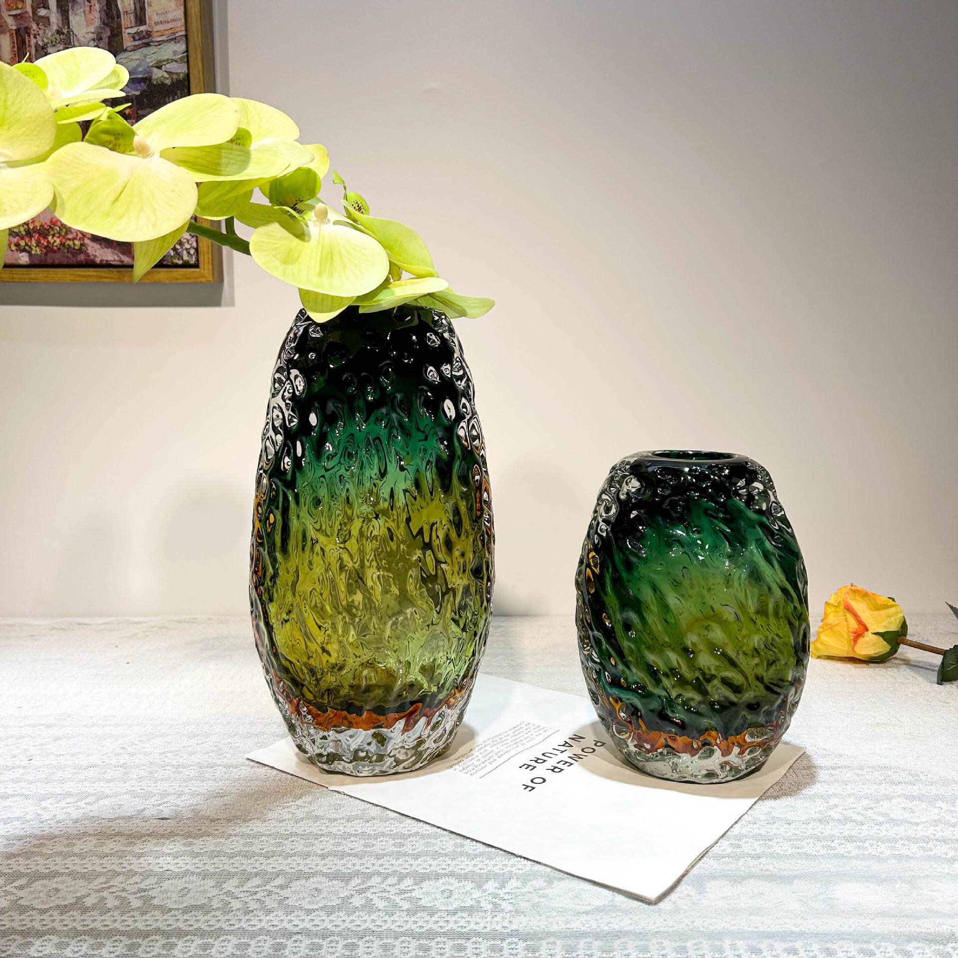 简约加厚绿色渐变玻璃花瓶客厅样板间酒店玄关桌面插花水培花器