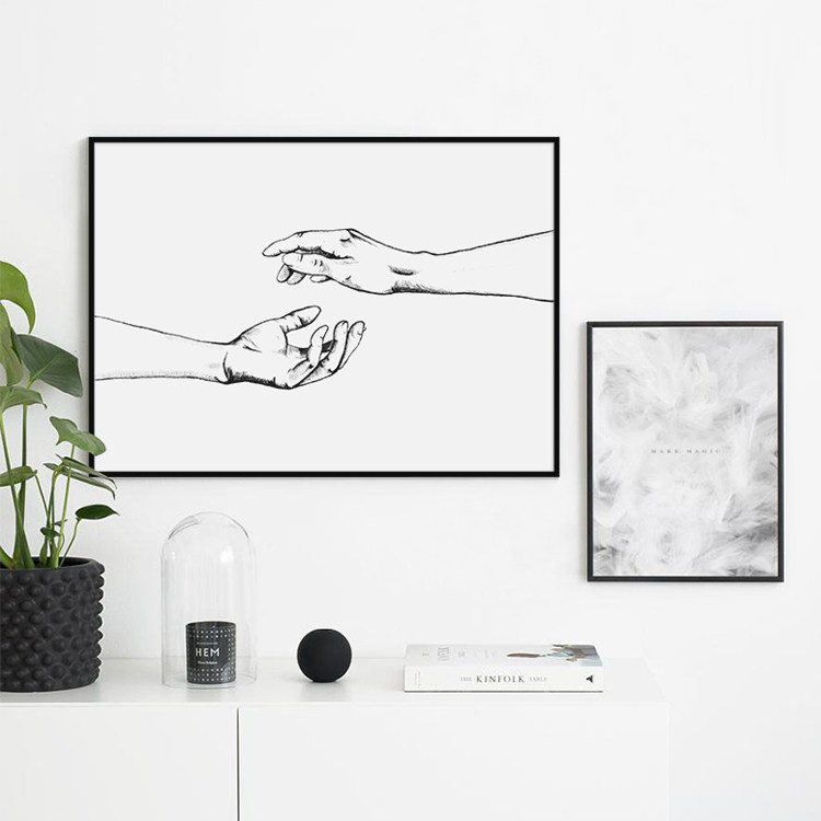 noc 简约黑白抽象牵手海报 ins卧室书房挂画 北欧餐厅客厅装饰画