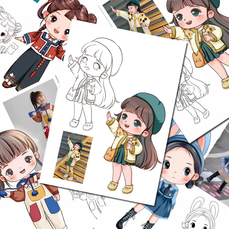 少女Q版动漫人物临摹卡照片对画初中级范画少儿美术图片画室精选