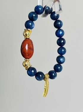 【红蓝宋韵】天然蓝晶石南红随行顶珠单圈手串新中式华丽古典风