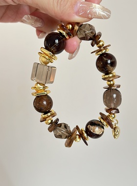 天然琥珀胶花虎眼茶晶手串新中式轻奢小众精致闺蜜礼物