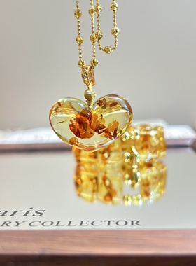 琥珀花珀爱心金珀屁桃葫芦吊坠925银扣头直播选款