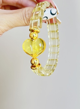 净体黄水晶手排金珀爱心设计款女款单圈时尚饰品礼物