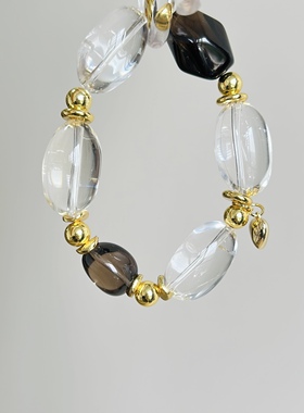 【茶晶白水晶大糖豆】黑金随行天然水晶设计款简约高级手串单圈