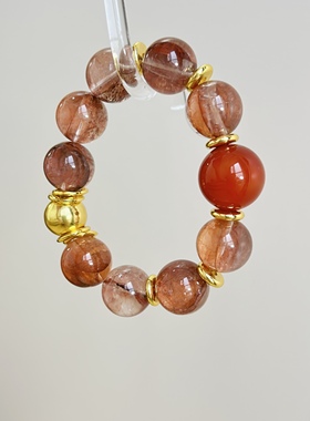 【干枯玫瑰】红胶花干枯玫瑰色红玛瑙手链女款单圈时尚复古