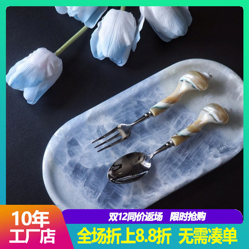 东南亚进口贝壳饭勺家用餐厅海螺勺子手工天然彩贝勺创意摆件餐具