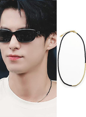 王鹤棣同款黑金色水晶珠拼接项链圈饰品闪亮轻奢个性小众潮酷饰品