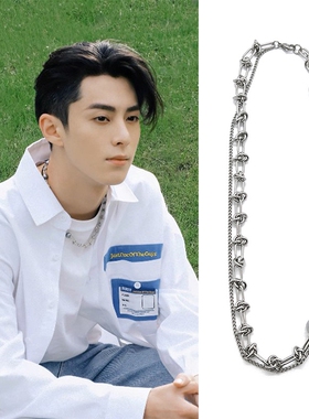 苍兰诀王鹤棣同款扭节黑灰珍珠项链细链拼接多层圈潮酷个性饰