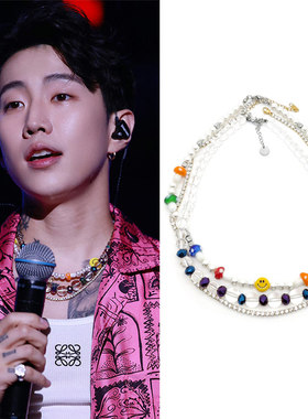 朴宰范同款笑脸蘑菇透明珍珠闪水晶锆石项链圈潮舞台2023 PAPK