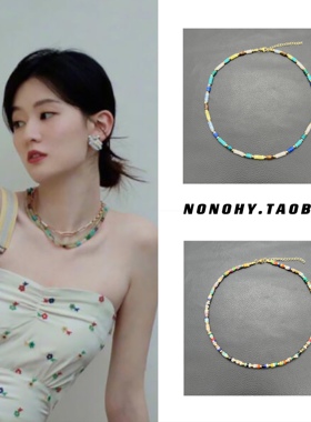 天然彩色彩石手工串珠珍珠项链男女情侣