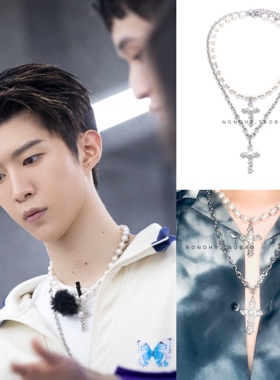 范珍珠镶钻雕花钛钢双层叠戴银珠