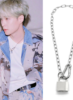 张艺兴同款国潮钛钢锁头吊坠项链男女个性嘻哈街舞流行朋克毛衣链