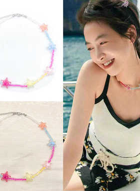 宋茜同款彩色串珠五角星项链颈链童趣可爱撞色糖果彩虹锁骨链