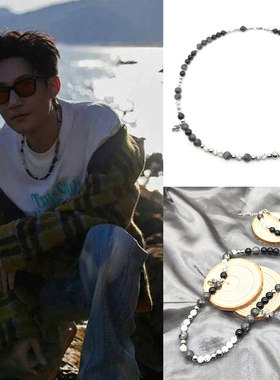 陈楚生同款黑玛瑙闪光石白松石十字花项链圈暗黑宇宙风轻奢嘻哈潮