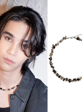 JeffSatur罗一杰夫同款黑白茶色系水晶钢珠项链颈锁骨链黑帮少爷