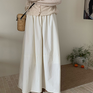 想象家SAILORMOON韩系设计感拼接白色松紧腰a字半裙中长款伞裙女