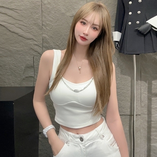 春夏季内搭纯棉背心打底衫女修身收腰短款针织无袖吊带2023新款潮