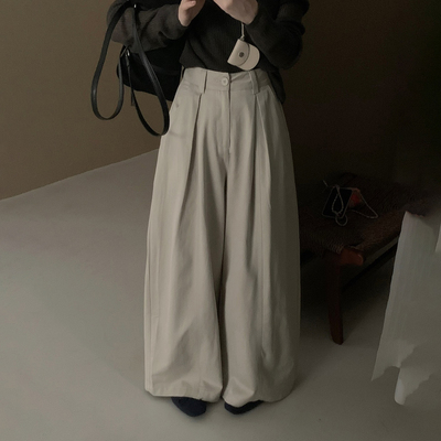 阔腿裤女高腰显瘦纯色休闲长裤潮