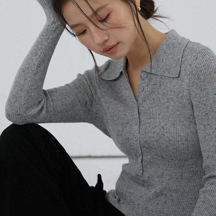 2025秋冬款韩系修身打底衫女翻领长袖针织衫软糯贴身百搭气质上衣