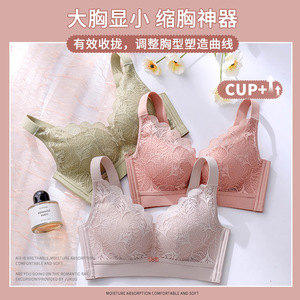 丝洛芬大胸显小薄款无钢圈内衣聚拢收副乳防下垂调整型蕾丝文胸
