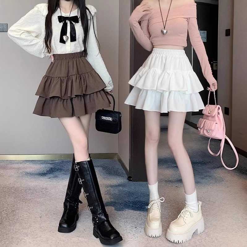 大码防走光半身裙女春夏新款高腰显瘦百褶小个子字蛋糕蓬蓬短裙