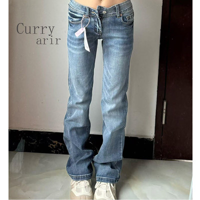 美式覆古低腰微喇牛仔裤