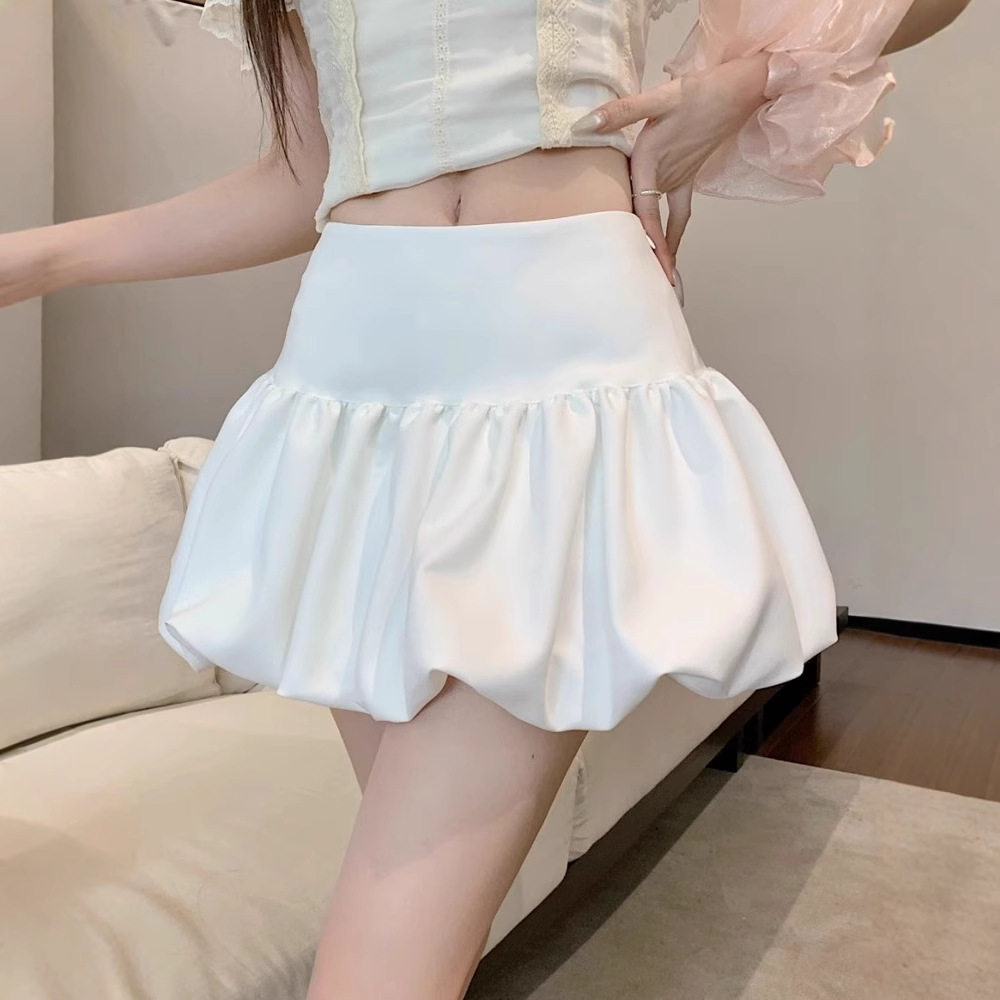 芭蕾风白色花苞裙女夏季甜美高腰辣妹A字半身裙法式蓬蓬灯笼裙子
