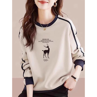 欧货撞色印花厚棉T长袖T