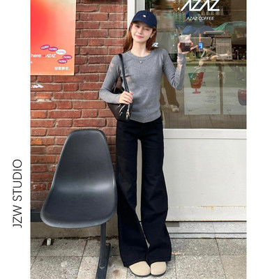 美式宽松低腰微喇牛仔裤