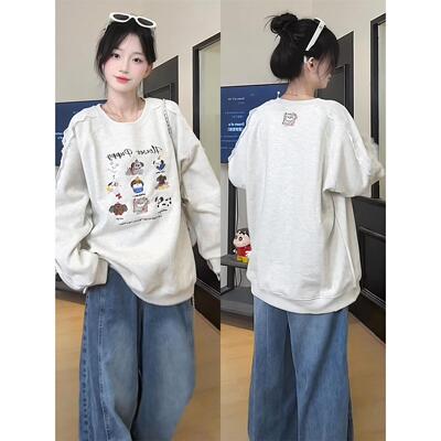 灰色小狗刺绣卫衣女2025