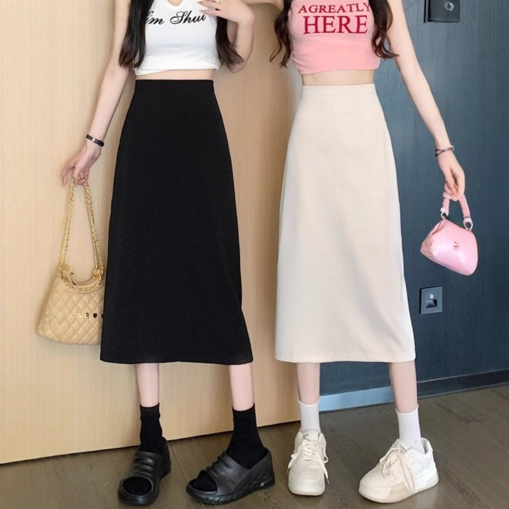 法式西装半身裙子女夏季高腰垂感显瘦A字一步裙轻熟风遮胯中长裙