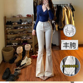 弹力显瘦长裤 新款 子 女2025夏季 李李服饰米白色双扣丰胯微喇牛仔裤