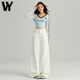 覆古高腰宽松显瘦垂感直筒拖地裤 美式 新款 女夏季 子 白色阔腿牛仔裤