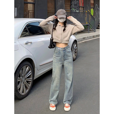 纯哥家高腰直筒牛仔裤女2