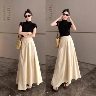 初夏季 大码 a字裙半身裙女装 微胖MM高腰A字半身裙加长版 遮胯 时尚