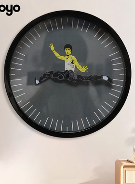 创意个性装饰李小龙功夫挂钟圆形时钟截拳道客厅钟表wall clock