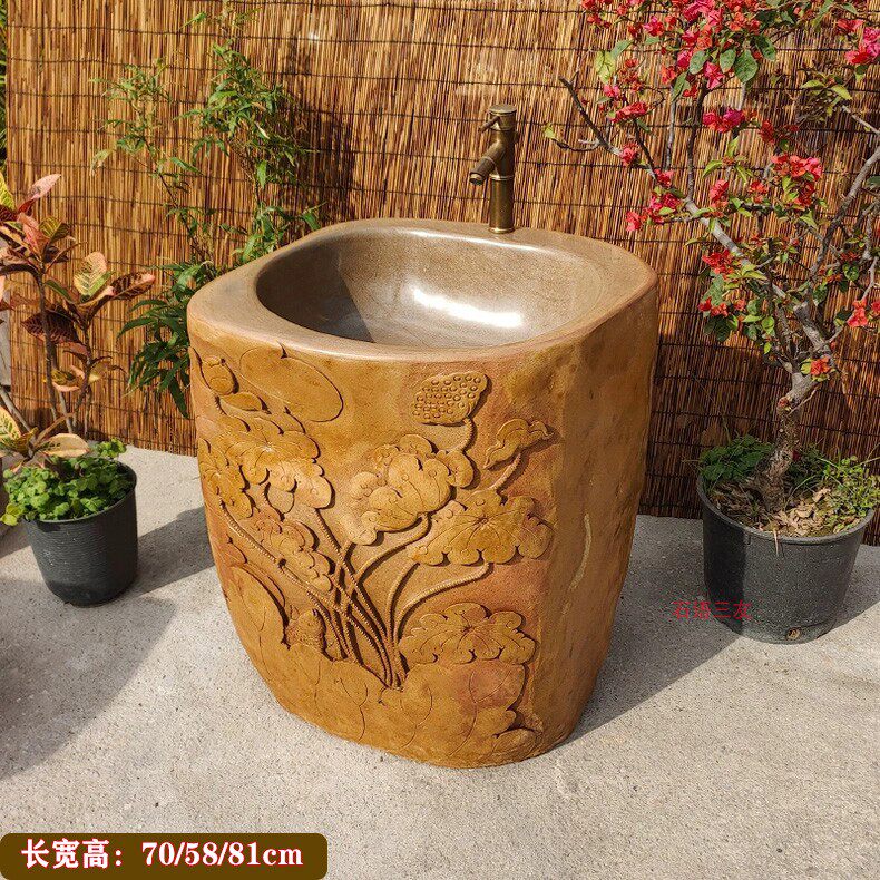庭院露台天然砚石立柱盆户外水池