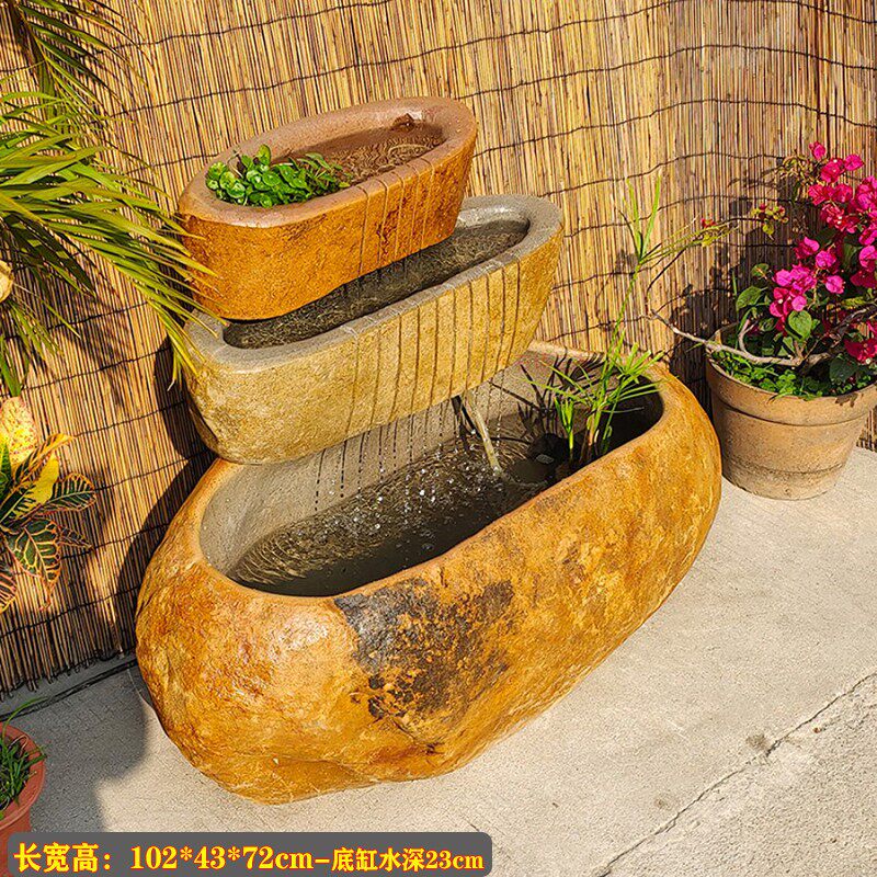 艺术养鱼阳台庭院造景水槽石缸