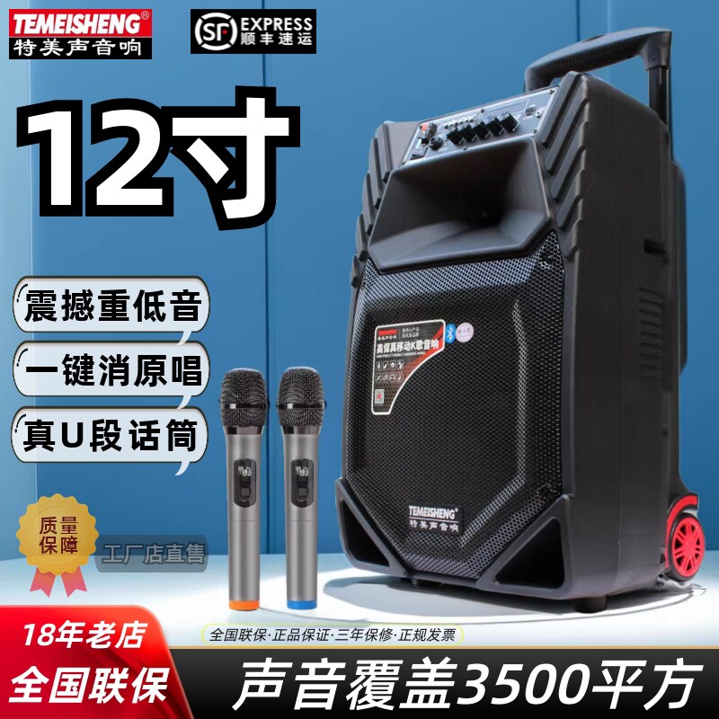 特美声A12-8户外拉杆移动K歌音响大功率广场舞带话筒唱歌蓝牙音箱