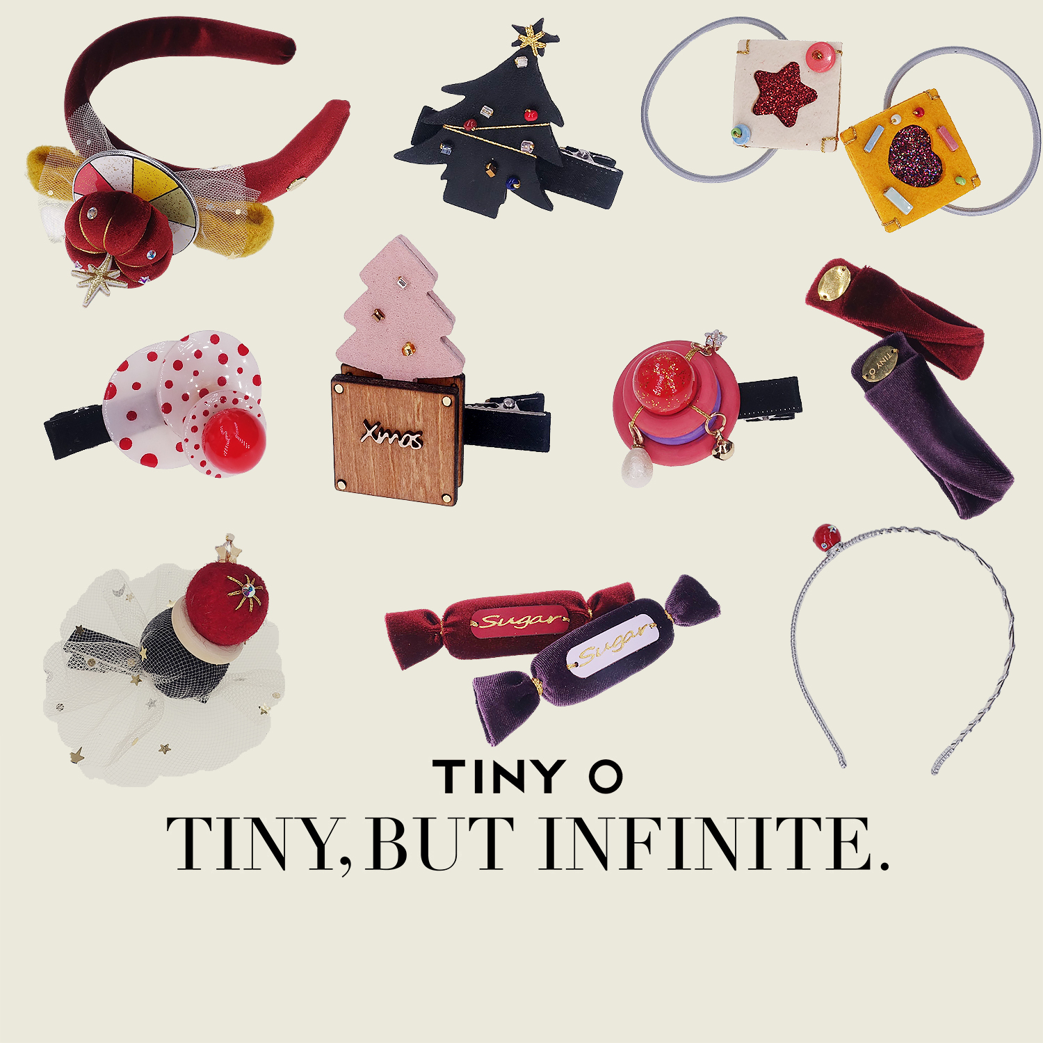 TINY O圣诞童话镇糖果圣诞树丝绒精致波点元素宝宝头饰鸭嘴夹bb夹