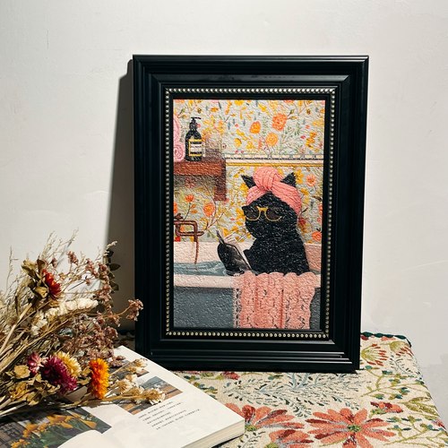 治愈系猫咪洗澡砂岩浮雕画  养宠家庭ins风玄关客厅挂画