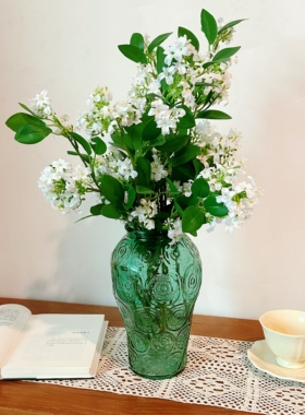 复古浮雕海棠玻璃花瓶 仿真千里香花束套装 单卖组合可选