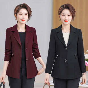 中年西装外套女新款妈妈春秋西服纯色洋气质妇女长袖上衣大码夹克