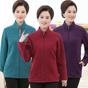 上衣 中年抓绒大码 中老年卫衣长袖 摇粒绒外套女秋冬户外运动妈妈装