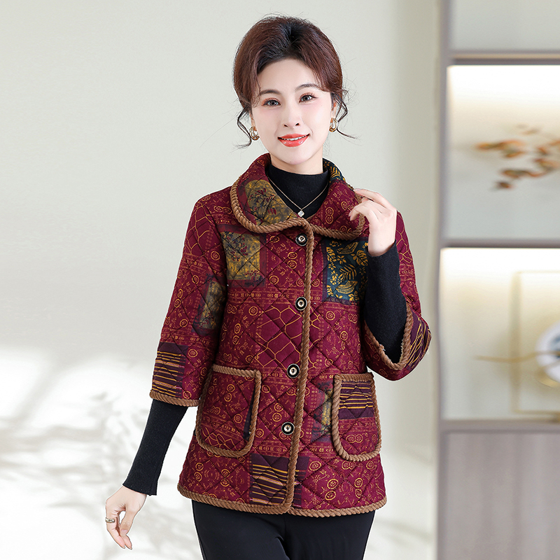 妈妈秋冬马甲加厚半袖棉背心外套中老年女加绒大码七分袖棉衣马夹