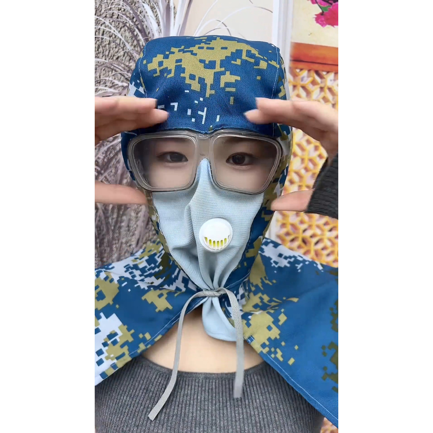 披肩帽防尘迷彩牛仔眼镜帽防雾头套男女防晒打磨劳保透气面罩网红