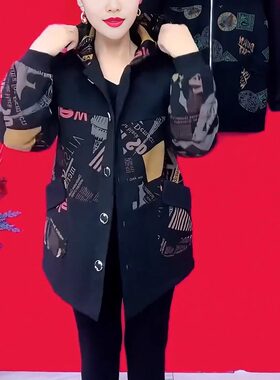 牛仔连帽加绒棉服冬季妈妈纽扣双兜中长款中老年女装休闲宽松外套