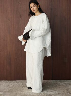 有乐冬季新款韩版简约蕾丝双层棉服+松紧腰休闲裤保暖套装女