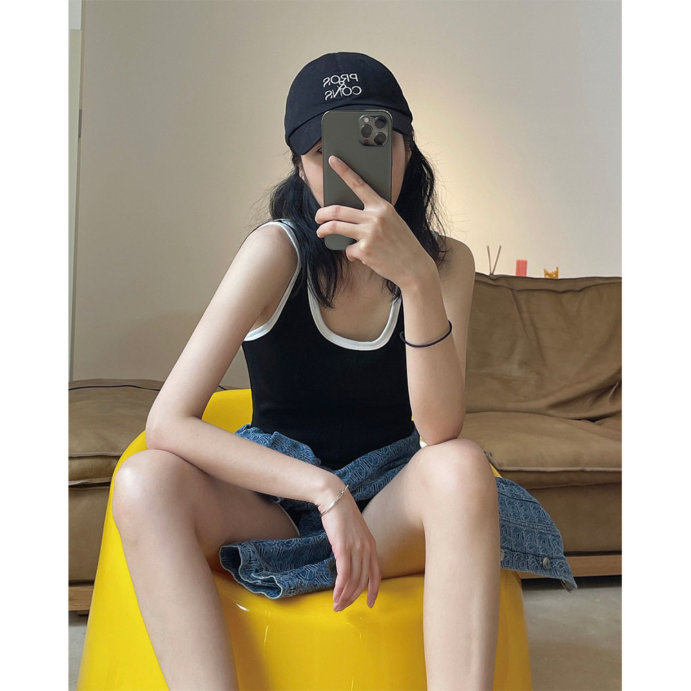 有乐夏季新款韩版时髦休闲运动连衣吊带短裤撞色拼接热裤背心连体