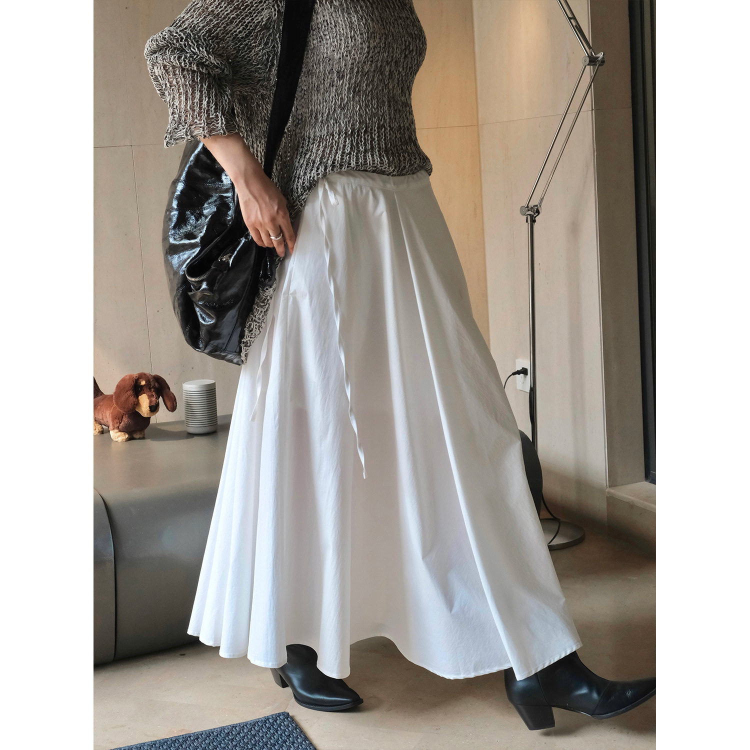 有乐秋季新款韩版气质通勤绑带收腰半身裙a字休闲伞裙长裙女